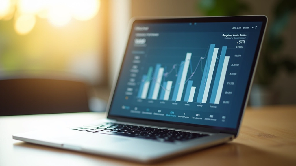Tableau de bord avec graphiques et statistiques économiques, ordinateur portable