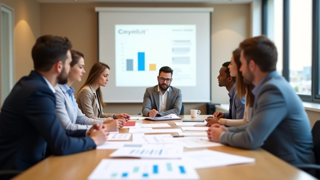 Vue d'une salle de réunion moderne avec équipe collaborant sur des stratégies économiques