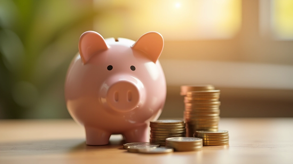 Tirelire et pièces de monnaie sur une table, représentant l'épargne progressive